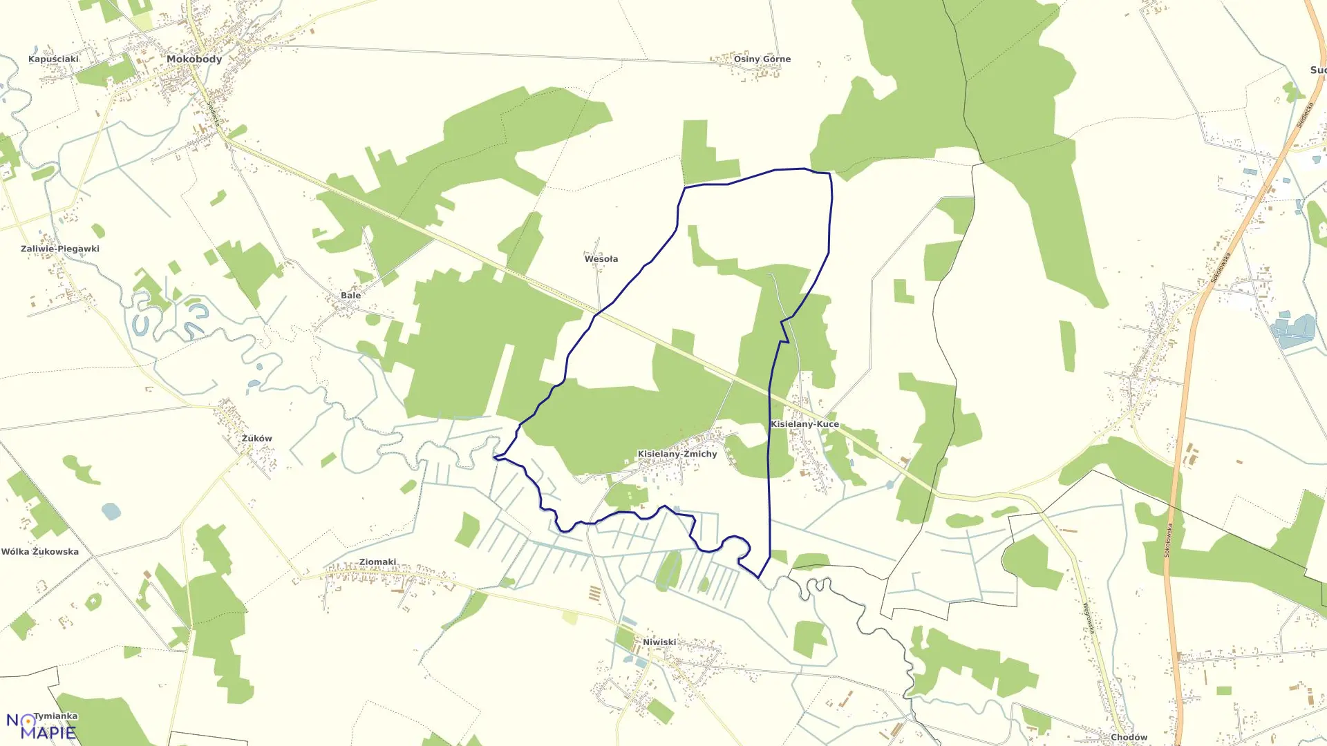 Mapa obrębu KISIELANY-ŻMICHY w gminie Mokobody