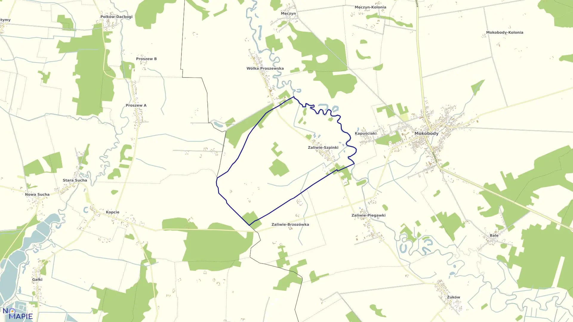 Mapa obrębu ZALIWIE-SZPINKI w gminie Mokobody